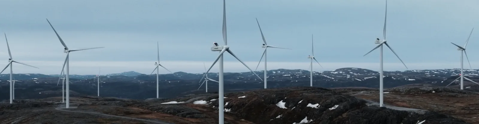 A picture of windmills in a barren mountain landscape. The picture is a still from the film "red shaded green"